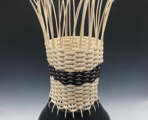 Urn with Black and White Basketry Reed