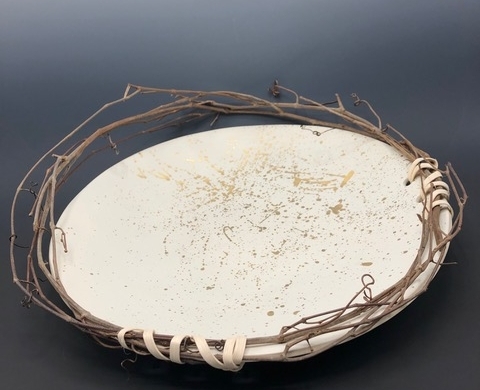 White Bowl with Gold Splatter & Willow