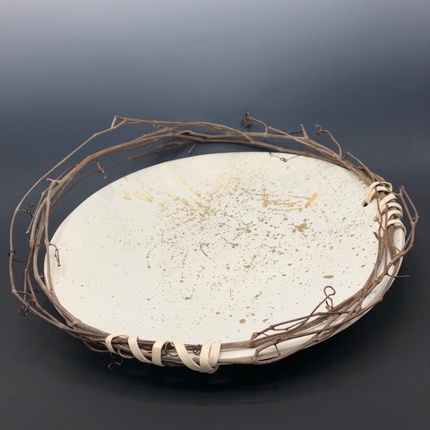 White Bowl with Gold Splatter & Willow